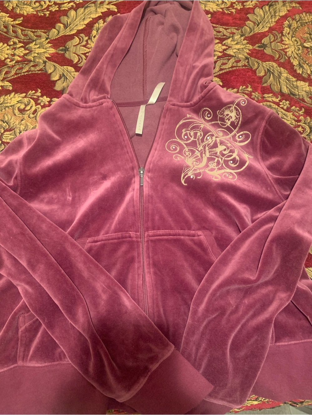 High Sierra Plush Zip Hoodie in Dusty Rose with Gold Embellishment